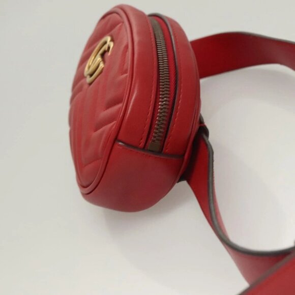 GUCCI GG Marmont Waist Bag Leather Red Gold - Picture 4 of 16